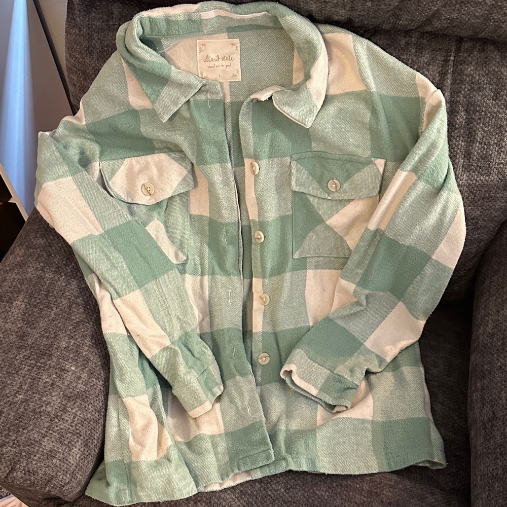 Altar'd State Mint and White Plaid Shirt